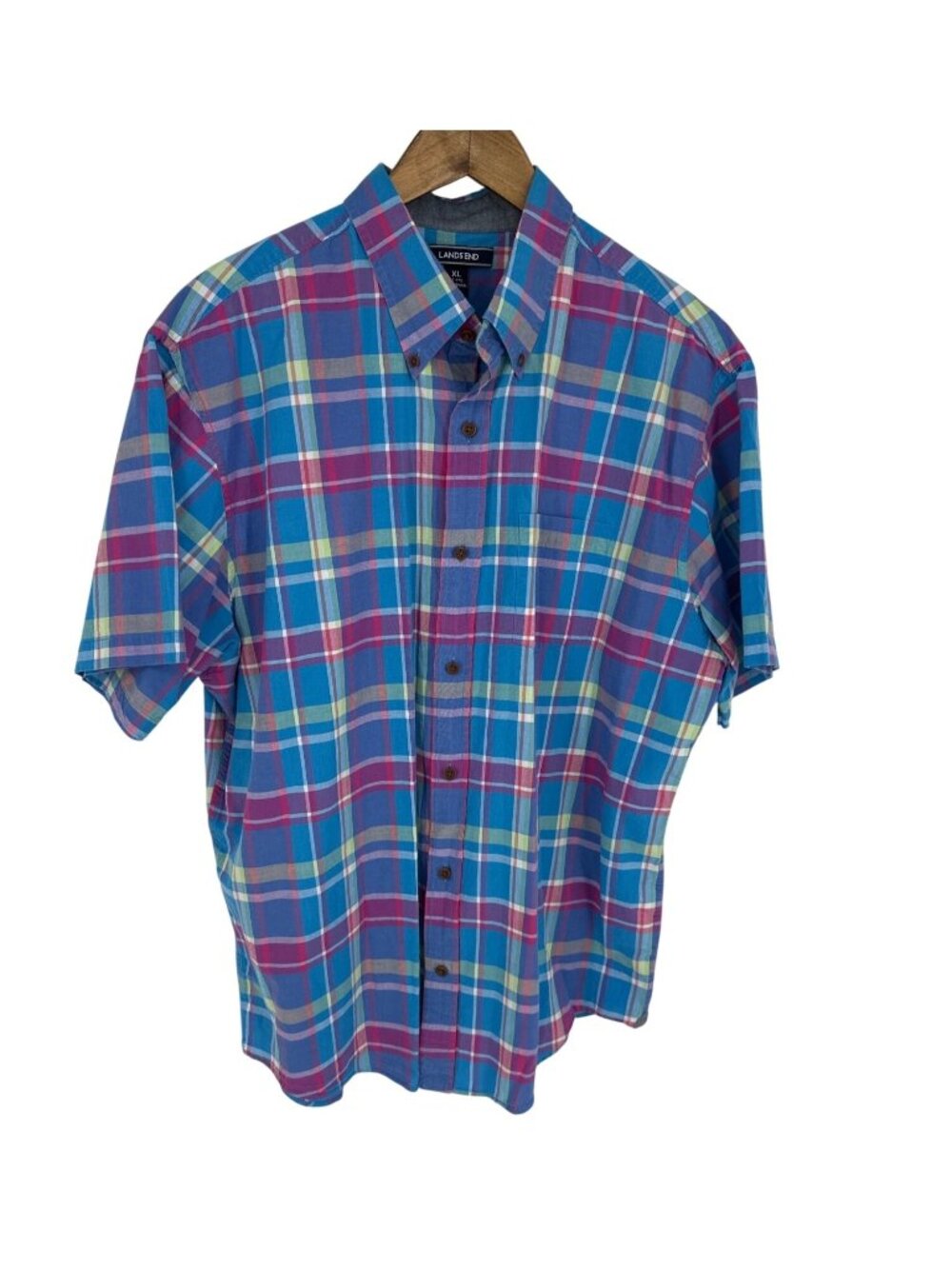 Lands End Men's Plaid Short-Sleeve Button-Down Traditional Fit Shirt Size XL